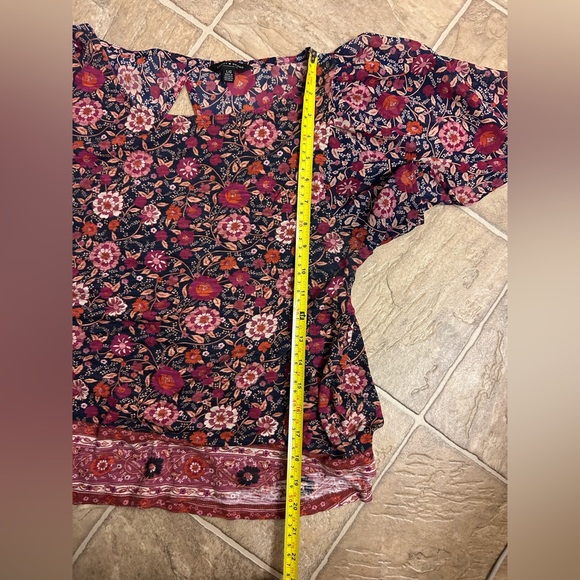 Lucky Brand Boho Floral Top Size Large Ruffle Sleeve Romantic Peasant Blouse - Picture 11 of 12